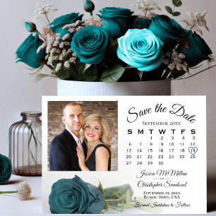 Single Blauwgroen Roos Elegante Trouwkalender & Fo Save The Date