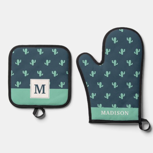 Single Cactus Pattern Ovenwant & Pannenlap Set (Voorkant)