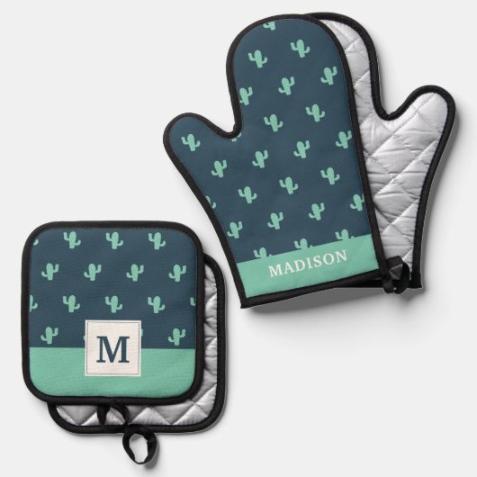 Single Cactus Pattern Ovenwant & Pannenlap Set (Voorkant / Achterkant)