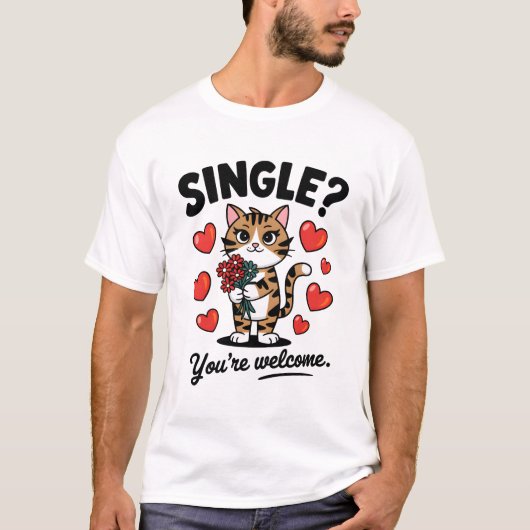 Single Cat Funny Anti-Valentine's Day Quote Flower T-shirt (Voorkant)