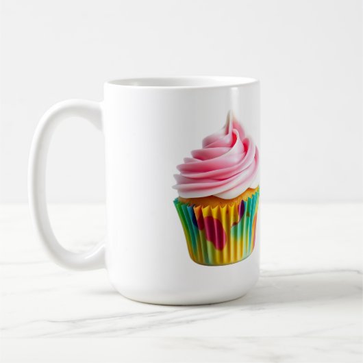 Single Cupcake with Pink and White Frosting Koffiemok (Links)