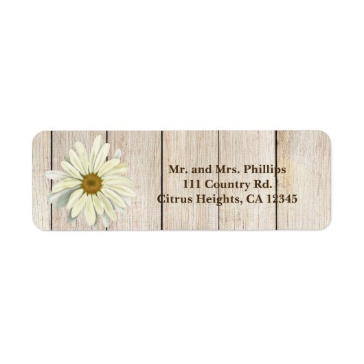 Single Daisy Flower & Light Rustige Country Wood Etiket (Voorkant)