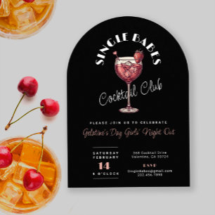 Single Dames Zwarte Valentijnsdag Cocktailparty Kaart