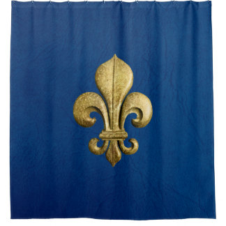 Single Gold Fleur De Lis op blauw Douchegordijn
