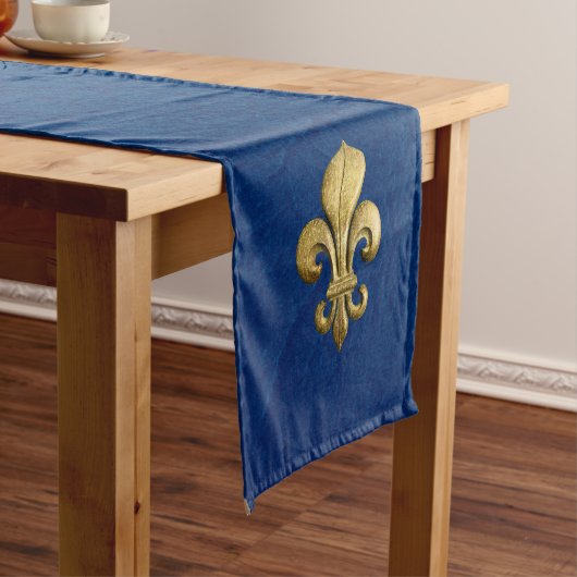 Single Gold Fleur De Lis op blauw Korte Tafelloper (Voorbeeld)