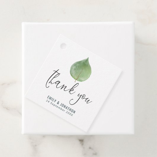 Single Green Eucalyptus Leaf Dank u bruiloft Bedankjes Labels (In situ)