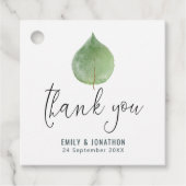 Single Green Eucalyptus Leaf Dank u bruiloft Bedankjes Labels (Voorkant)
