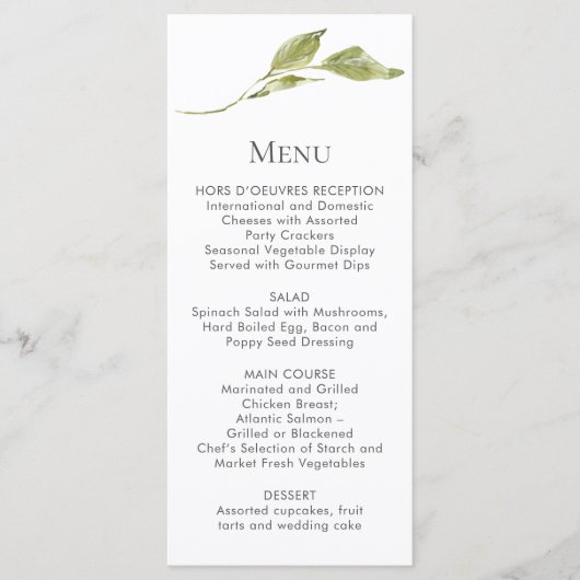 Single Green Leaf Stem-menukaarten Menu (Voorkant)