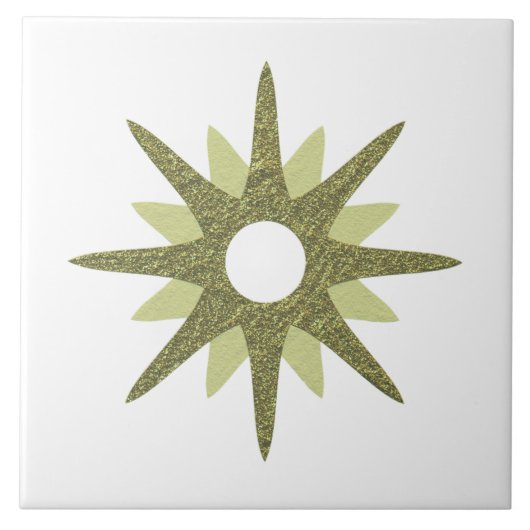 Single Green Starburst uit het midden van de eeuw  Tegeltje (Voorkant)
