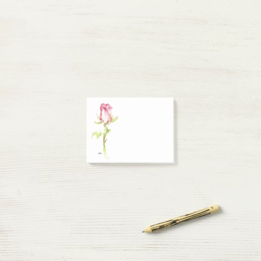 Single Hand geschilderd Waterverf Roze Rood Rose Post-it® Notes (Op bureau)