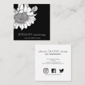 Single Hand Getrokken Zonnebloem Stem Zwart & Wit Vierkante Visitekaartje (Voorkant / Achterkant)