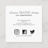 Single Hand Getrokken Zonnebloem Stem Zwart & Wit Vierkante Visitekaartje (Achterkant)