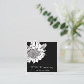 Single Hand Getrokken Zonnebloem Stem Zwart & Wit Vierkante Visitekaartje (Staand voorkant)