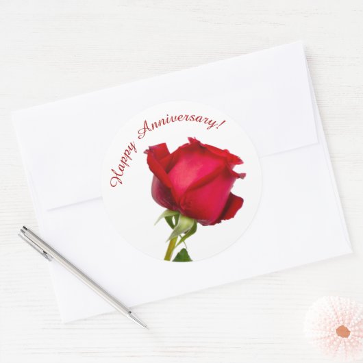 Single Happy Jubileum Red Rose Photo Template Ronde Sticker (Envelop)