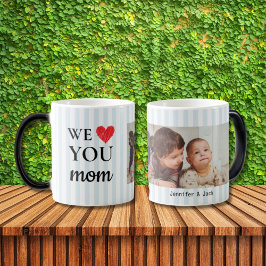 Single Heart Blauwe Strepen We Love You Mam Foto Magische Mok