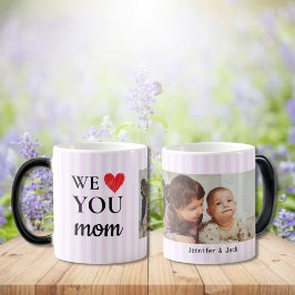 Single Heart Paarse Strepen We Love You Mam Foto Magische Mok