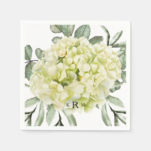 Single Hydrangea Black Monogram Cocktail Servet (Voorkant)