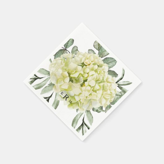 Single Hydrangea Black Monogram Cocktail Servet (Hoek)