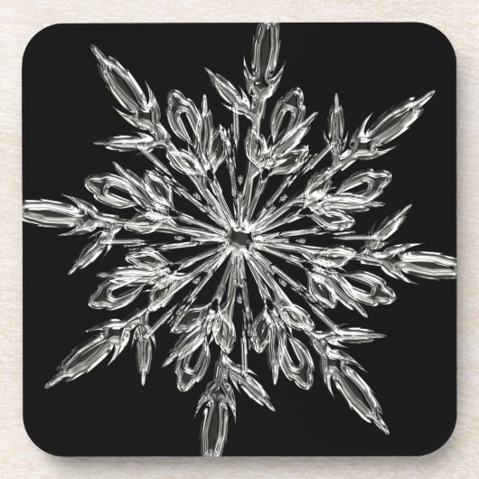 Single Ice Crystal op zwart Drankjes Onderzetter (Voorkant)