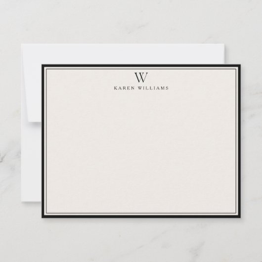 Single Initial Black Double Border Note card Kaart (Voorkant)