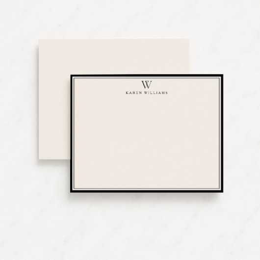  Single Initial Black Double Border Note card Kaart