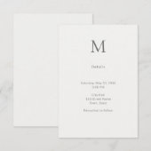 Single Initial Civil Wedding Details Card Informatiekaartje (Voorkant / Achterkant)