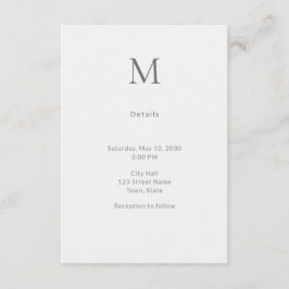 Single Initial Civil Wedding Details Card Informatiekaartje
