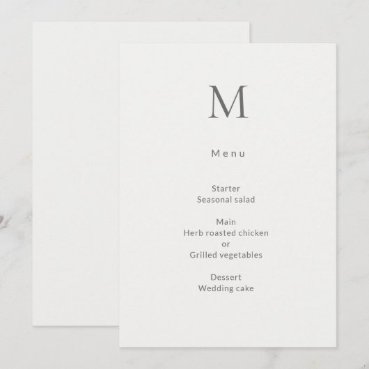 Single Initial Civil Wedding Menu Card (Voorkant / Achterkant)