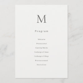 Single Initial Civil Wedding Program Card Programmakaart