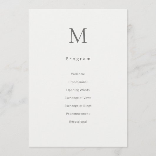 Single Initial Civil Wedding Program Card Programmakaart (Voorkant)