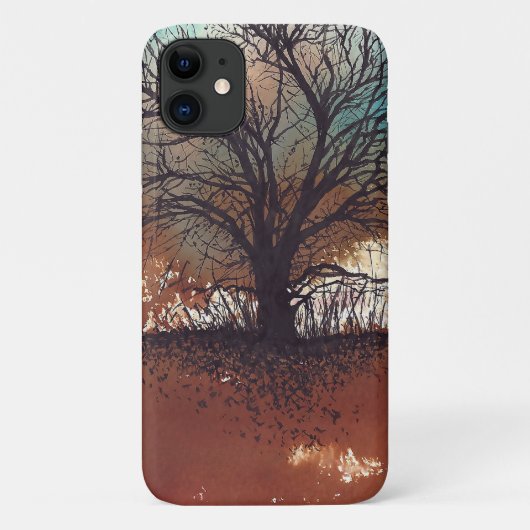 Single Inked Black Tree op Waterverf achtergrond Case-Mate iPhone Case (Achterkant)