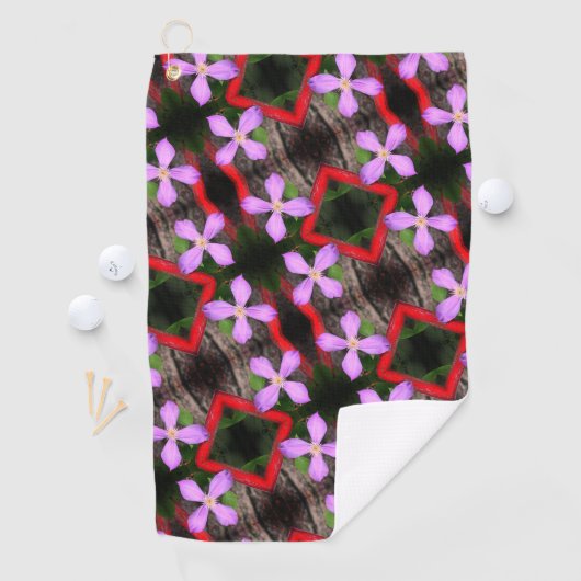 Single Lavender Clematis Flower Abstract Patroon Golfhanddoek (Insitu)