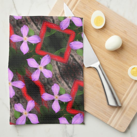 Single Lavender Clematis Flower Abstract Patroon Theedoek (Quarter Fold)