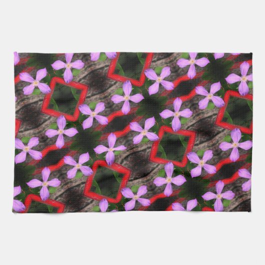 Single Lavender Clematis Flower Abstract Patroon Theedoek (Horizontaal)