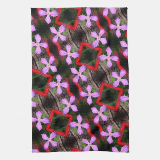 Single Lavender Clematis Flower Abstract Patroon Theedoek (Verticaal)