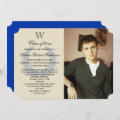 Single Letter Monogram Blue Photo Afstuderen Kaart (Voorkant / Achterkant)