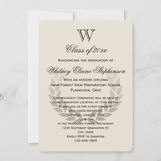 Single Letter Monogram Classic College Graduing Kaart (Voorkant)