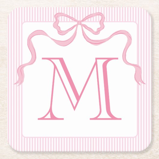 Single Letter Monogram Roze strik, Aangepast lint Kartonnen Onderzetters (Voorkant)