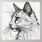 Single Lines Grid Schets van Black Cat Silhouette Poster (Voorkant)