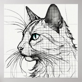 Single Lines Grid Schets van Black Cat Silhouette Poster