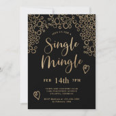 Single Mingle Valentijn Party Black en Gold Kaart (Voorkant)
