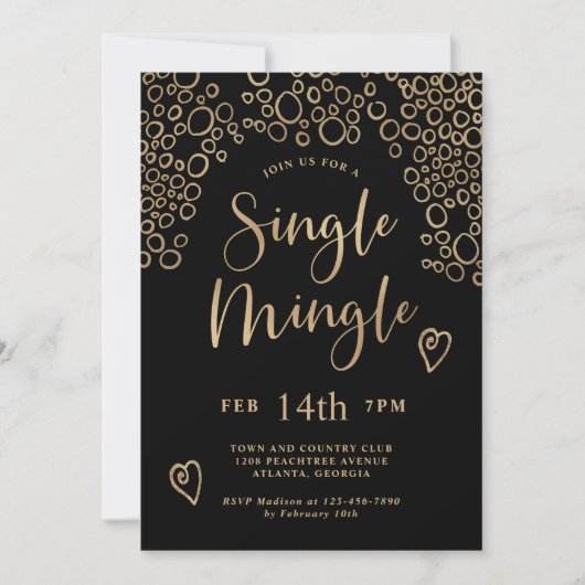 Single Mingle Valentijn Party Black en Gold Kaart (Voorkant)