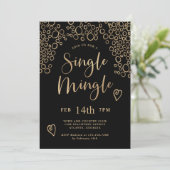 Single Mingle Valentijn Party Black en Gold Kaart (Staand voorkant)
