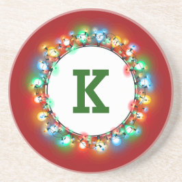 Single Monogram Initiaal in vakantielichten Zandsteen Onderzetter