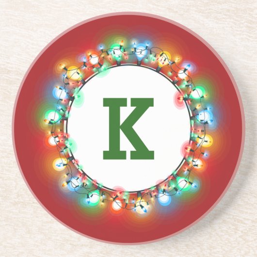 Single Monogram Initiaal in vakantielichten Zandsteen Onderzetter (Voorkant)