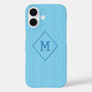 Single Monogram op Blue Boxes Achtergrond Aangepas iPhone 16 Hoesje