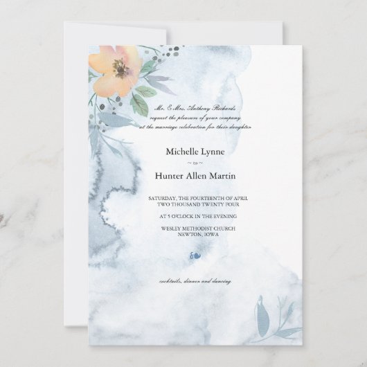 Single Peach Roos en Dusty Blue 2 Wedding Kaart (Voorkant)