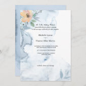 Single Peach Roos en Dusty Blue 2 Wedding Kaart (Voorkant / Achterkant)