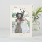 Single Person Cream Moderne Boog Foto Kerstmis Feestdagenkaart (Staand voorkant)