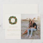 Single Photo Monogram Pine Krans Eenvoudige Vakant Feestdagenkaart (Voorkant / Achterkant)